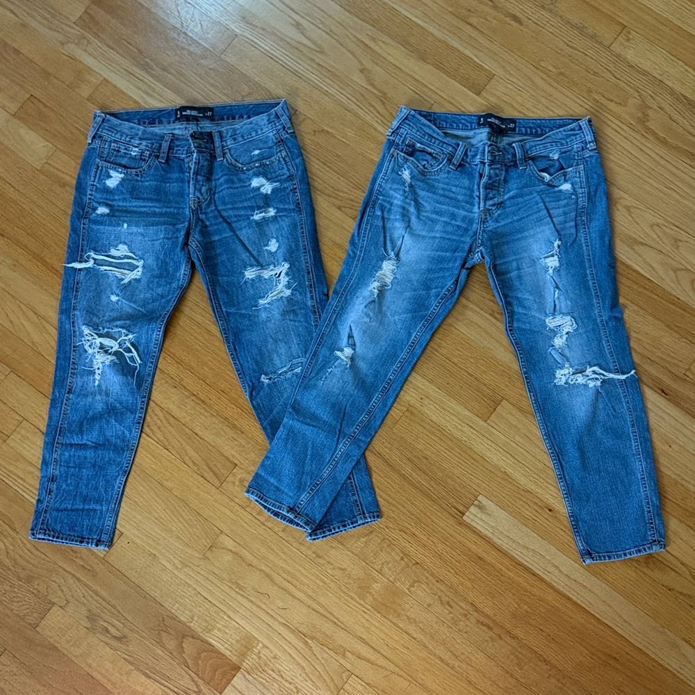 Hollister 2 Pair Bundle Blue Distressed Boyfriend Jeans sz 5